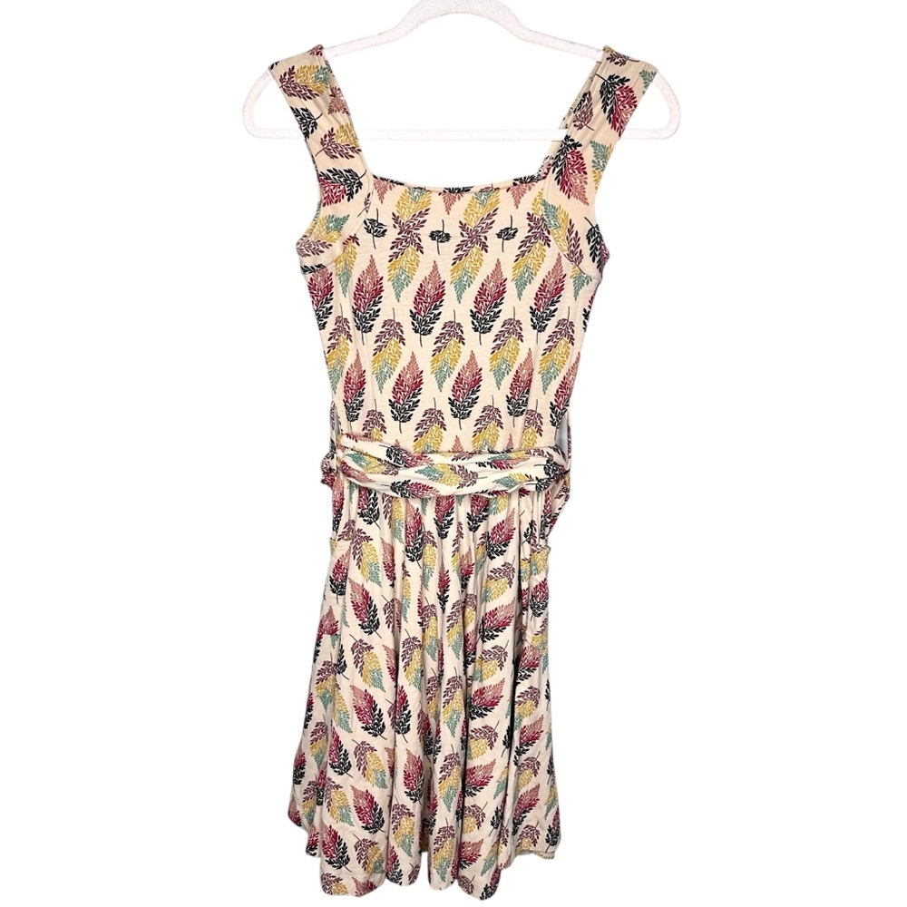 NEW Effie’s Heart Sleeveless Belted Wheat Print Dress XS Tan